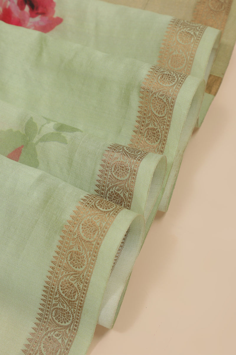 Pure Banarasi Chiniya Silk Saree - Pista Green