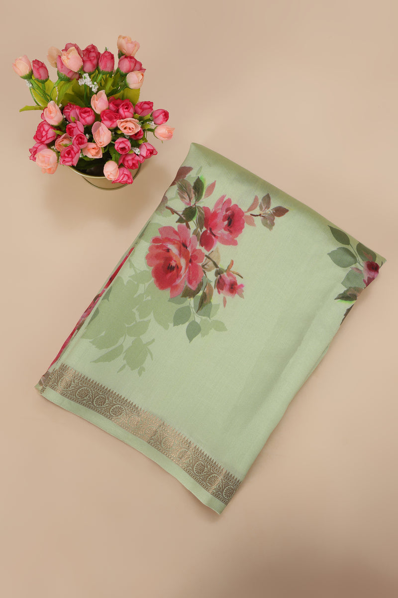 Pure Banarasi Chiniya Silk Saree - Pista Green