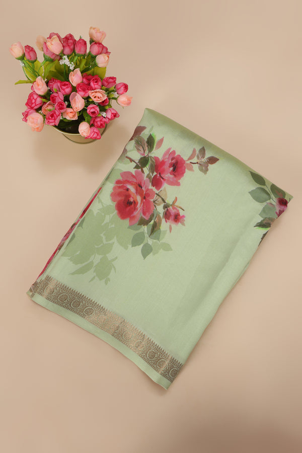 Pure Banarasi Chiniya Silk Saree - Pista Green