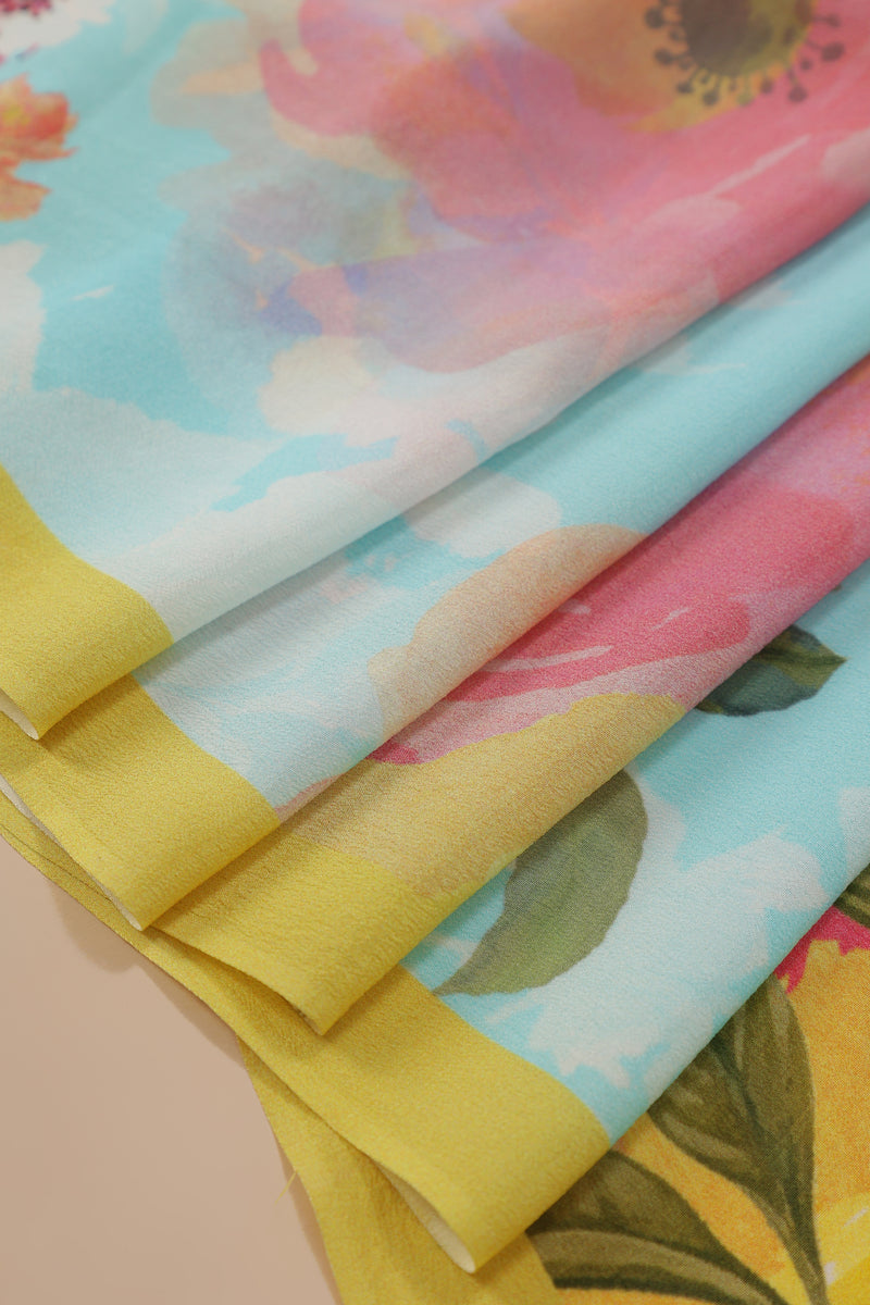 Pure Banarasi Crepe Silk Saree - Sea Green, Floral Printed