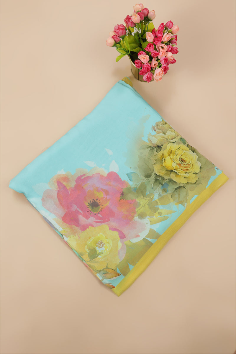 Pure Banarasi Crepe Silk Saree - Sea Green, Floral Printed