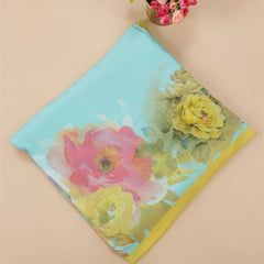 Pure Banarasi Crepe Silk Saree - Sea Green, Floral Printed