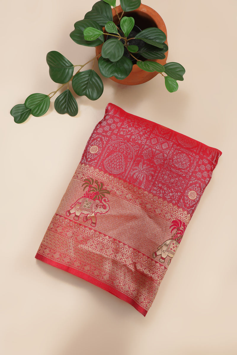 Banarasi Tissue Georgette - Red