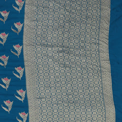 Pure banarasi Mashroo Satin Silk - Teal Blue with Rani Pink Kadhua Butta