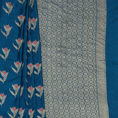 Pure banarasi Mashroo Satin Silk - Teal Blue with Rani Pink Kadhua Butta