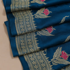 Pure banarasi Mashroo Satin Silk - Teal Blue with Rani Pink Kadhua Butta