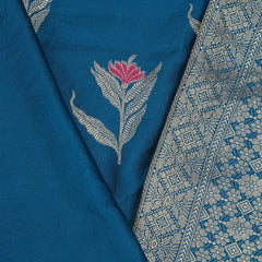 Pure banarasi Mashroo Satin Silk - Teal Blue with Rani Pink Kadhua Butta