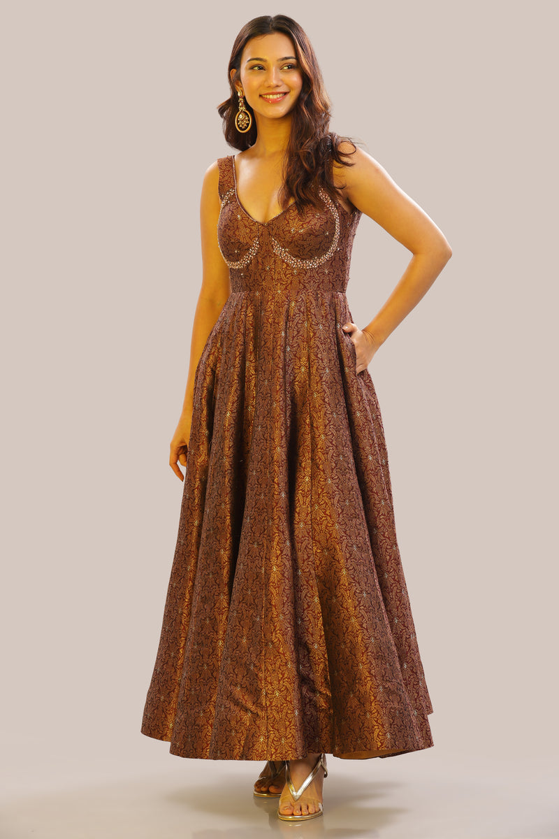 Designer Pure Banarasi Brocade Silk Corset Anarkali