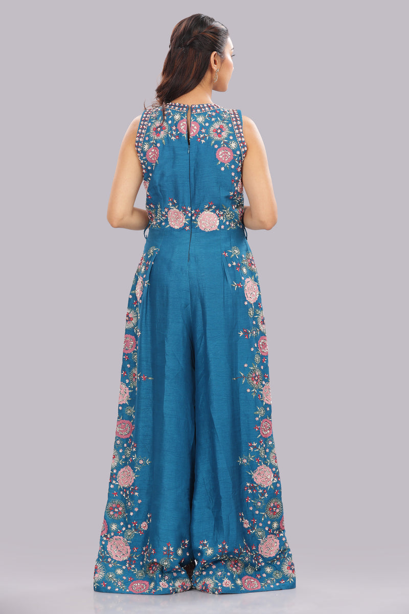 Designer Hand Embroidered Jumpsuit Clubbed with a Choker Dupatta