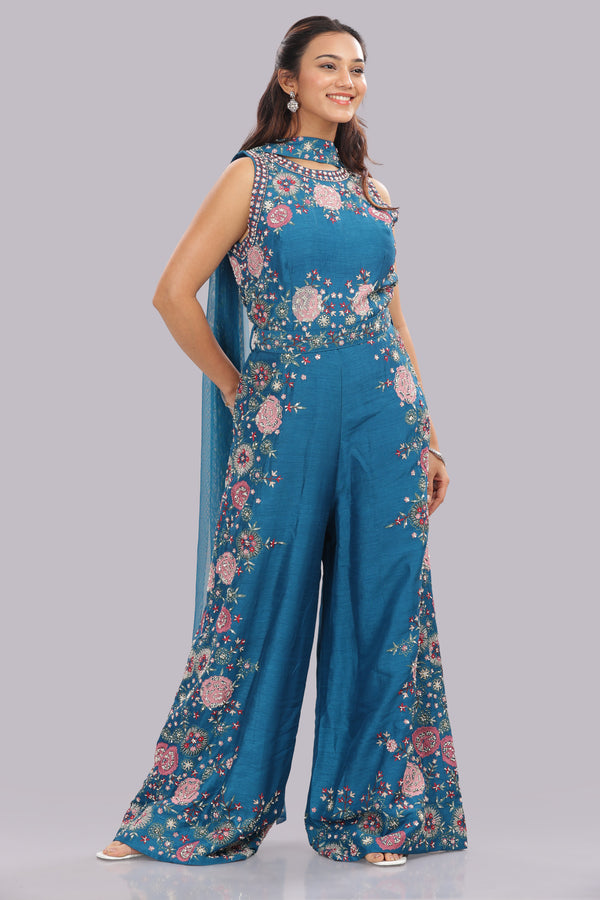Designer Hand Embroidered Jumpsuit Clubbed with a Choker Dupatta