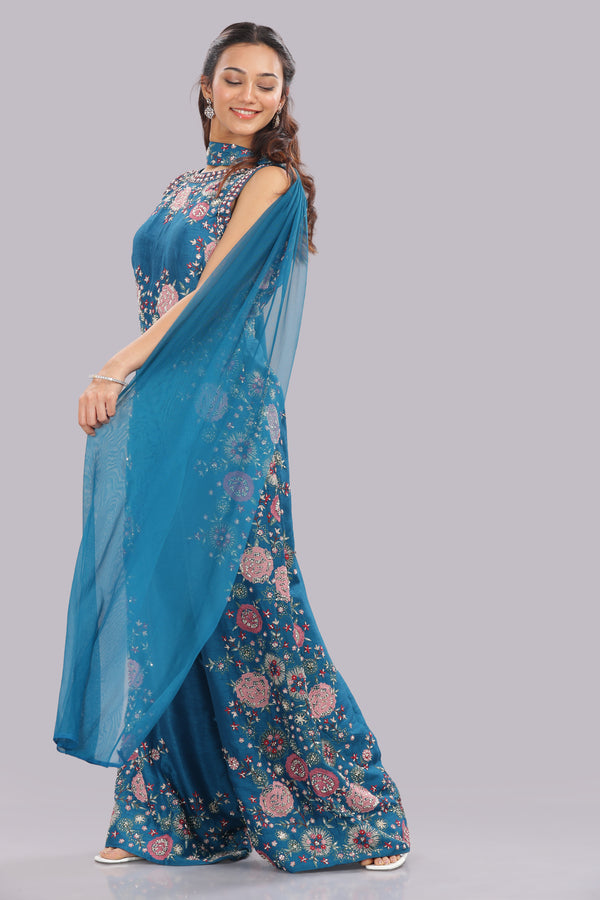 Designer Hand Embroidered Jumpsuit Clubbed with a Choker Dupatta