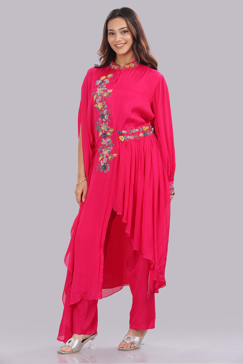 Designer hand embroidered indo western kurti and pant set