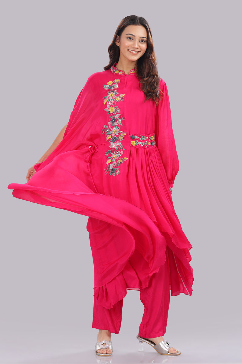 Designer hand embroidered indo western kurti and pant set