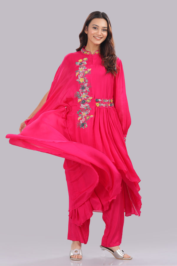 Designer hand embroidered indo western kurti and pant set