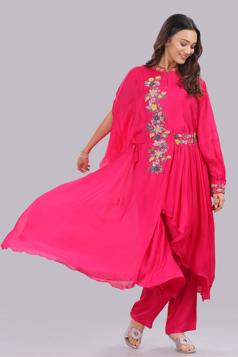 Designer hand embroidered indo western kurti and pant set