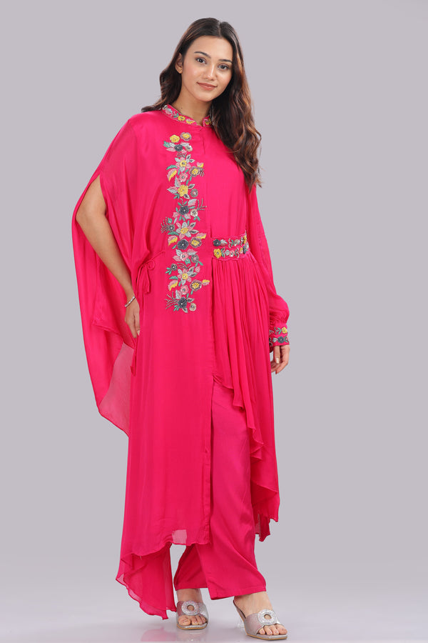 Designer hand embroidered indo western kurti and pant set