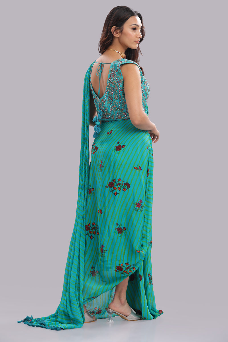 Designer Hand Embroidered Draped Saree