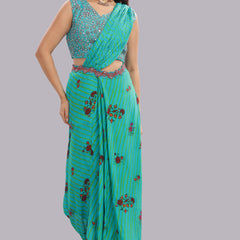 Designer Hand Embroidered Draped Saree