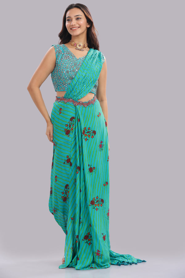 Designer Hand Embroidered Draped Saree