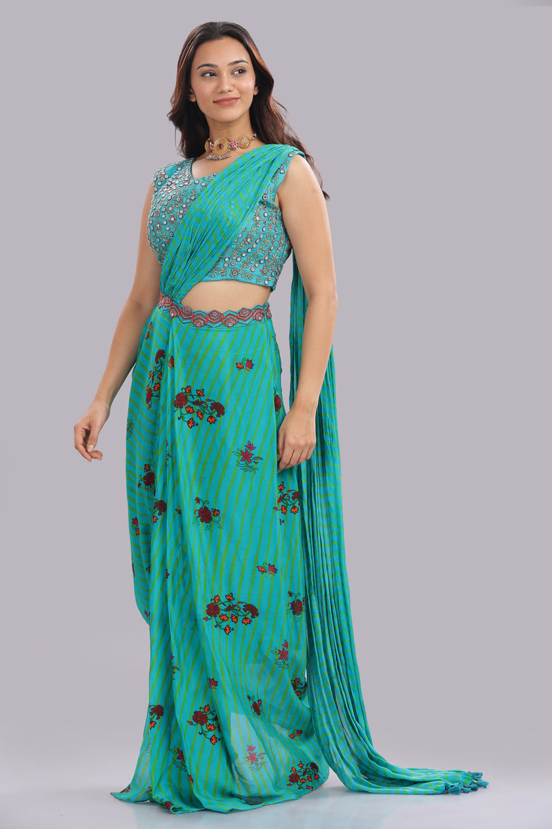 Designer Hand Embroidered Draped Saree