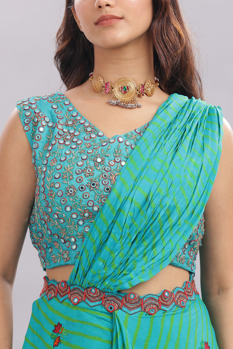 Designer Hand Embroidered Draped Saree
