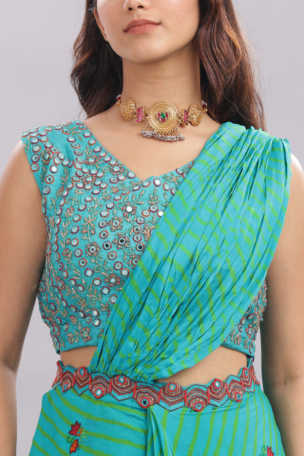 Designer Hand Embroidered Draped Saree