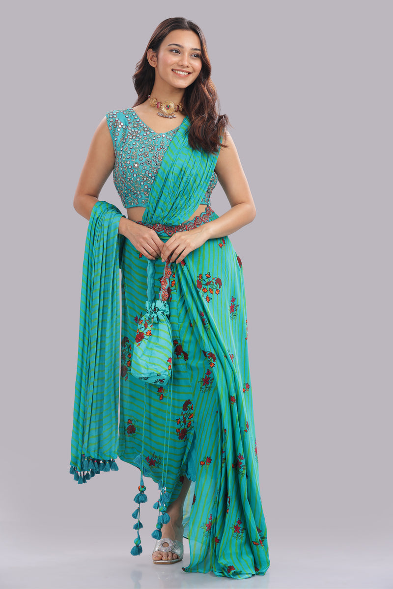 Designer Hand Embroidered Draped Saree