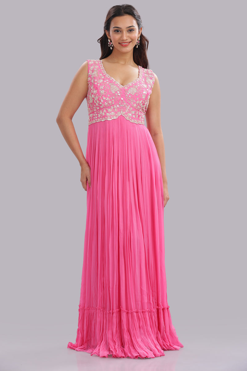 Designer Hand Embroidered Full Length Gown