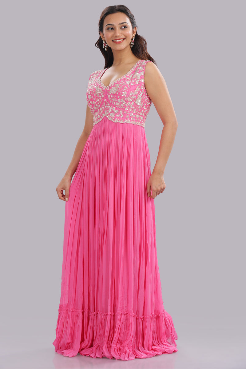 Designer Hand Embroidered Full Length Gown