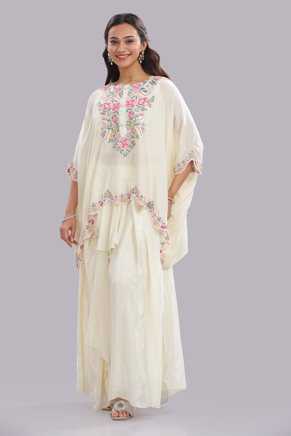 Designer Hand Embroidered Cape Clubbed with Flaired Skirt and Blouse