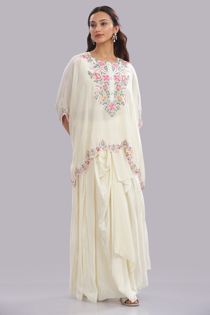 Designer Hand Embroidered Cape Clubbed with Flaired Skirt and Blouse