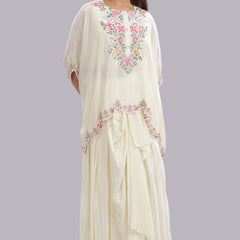 Designer Hand Embroidered Cape Clubbed with Flaired Skirt and Blouse