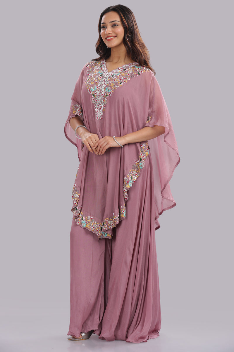 Designer Hand Embroidered Cape Clubbed with Flaired Pant and Blouse