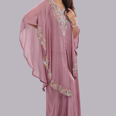 Designer Hand Embroidered Cape Clubbed with Flaired Pant and Blouse