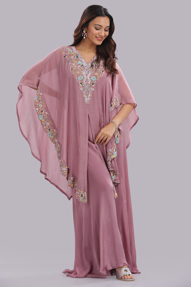 Designer Hand Embroidered Cape Clubbed with Flaired Pant and Blouse