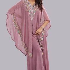 Designer Hand Embroidered Cape Clubbed with Flaired Pant and Blouse