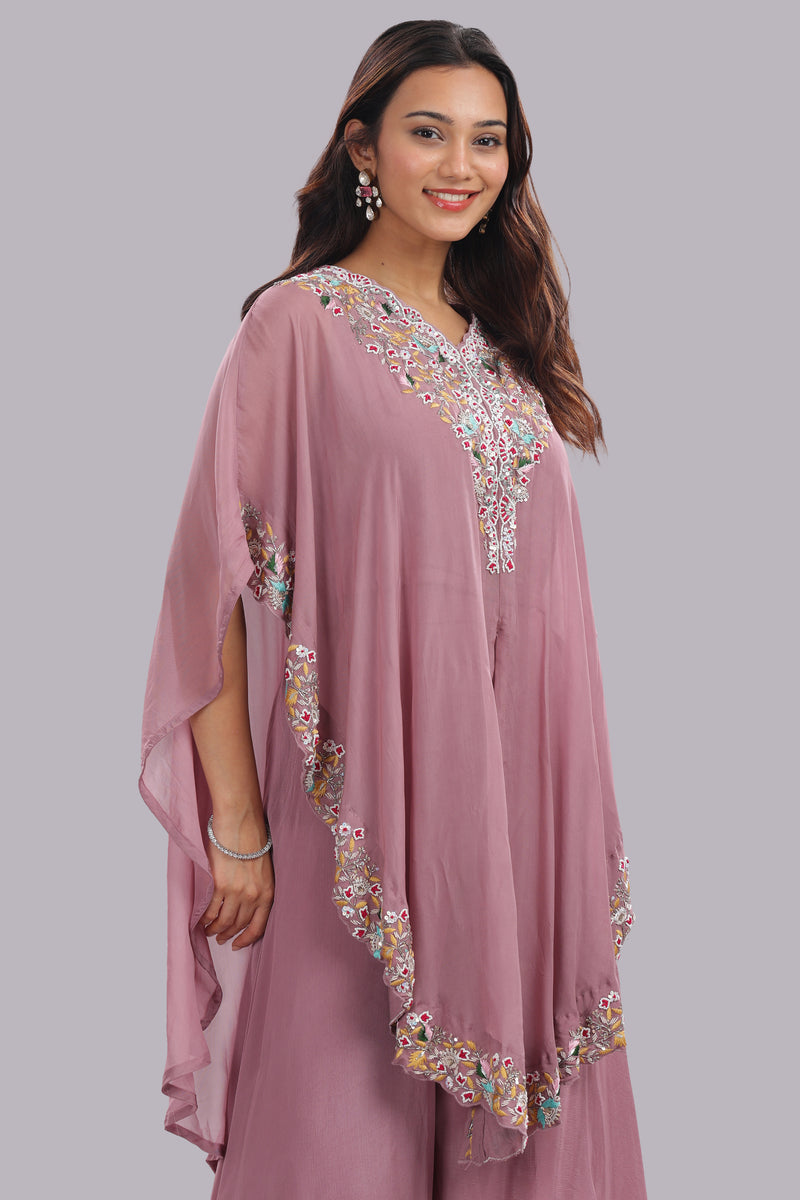 Designer Hand Embroidered Cape Clubbed with Flaired Pant and Blouse