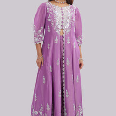 Designer Tissue Silk Hand Embroidered Anarkali Clubbed With Crushed Tissue Skirt And Tissue Dupatta