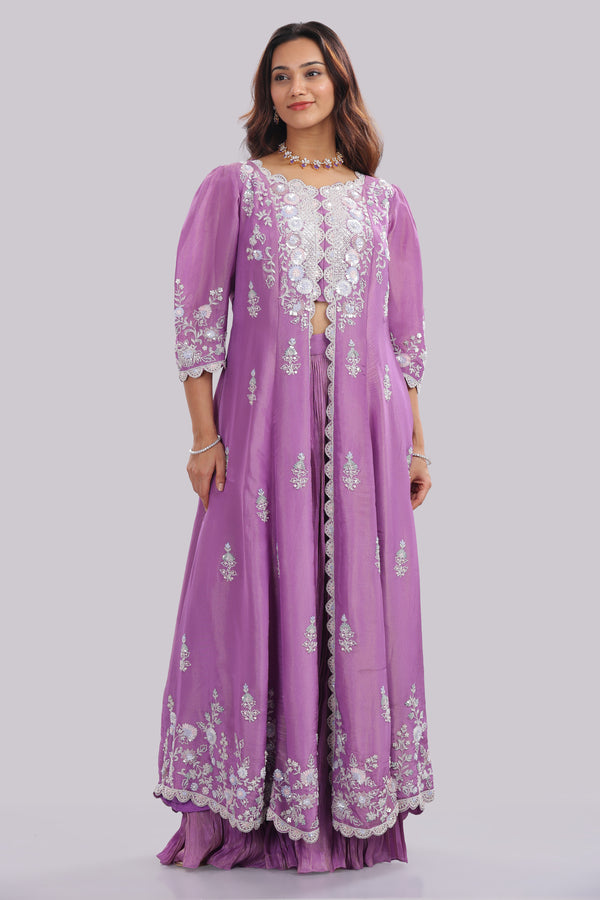 Designer Tissue Silk Hand Embroidered Anarkali Clubbed With Crushed Tissue Skirt And Tissue Dupatta