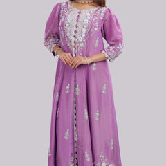 Designer Tissue Silk Hand Embroidered Anarkali Clubbed With Crushed Tissue Skirt And Tissue Dupatta