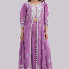 Designer Tissue Silk Hand Embroidered Anarkali Clubbed With Crushed Tissue Skirt And Tissue Dupatta