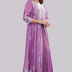 Designer Tissue Silk Hand Embroidered Anarkali Clubbed With Crushed Tissue Skirt And Tissue Dupatta