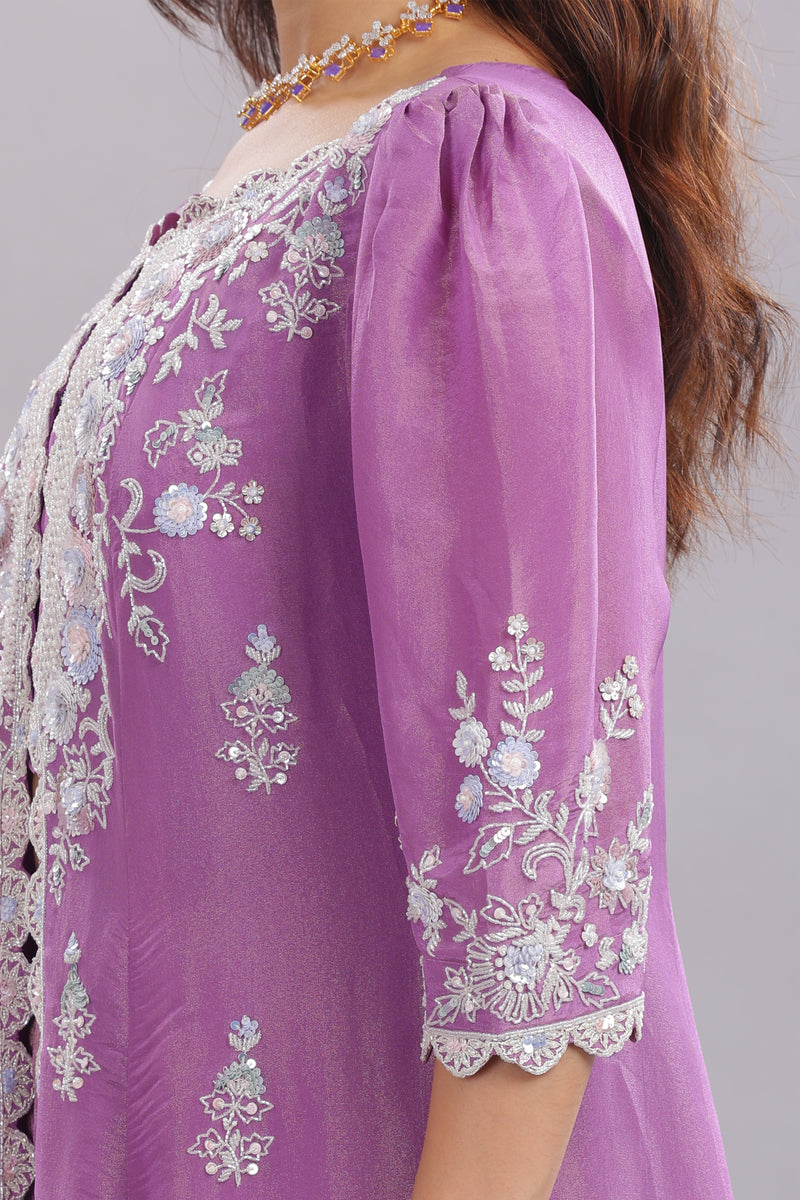 Designer Tissue Silk Hand Embroidered Anarkali Clubbed With Crushed Tissue Skirt And Tissue Dupatta