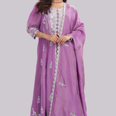 Designer Tissue Silk Hand Embroidered Anarkali Clubbed With Crushed Tissue Skirt And Tissue Dupatta