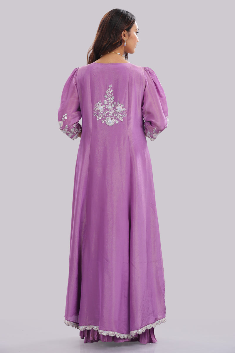 Designer Tissue Silk Hand Embroidered Anarkali Clubbed With Crushed Tissue Skirt And Tissue Dupatta