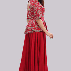 Designer Hand Embroidered Peplum Top Clubbed With Flaired Pant