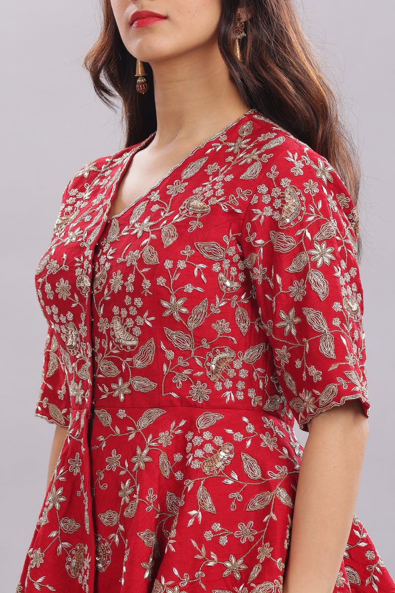 Designer Hand Embroidered Peplum Top Clubbed With Flaired Pant