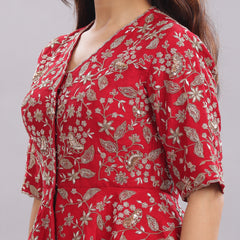 Designer Hand Embroidered Peplum Top Clubbed With Flaired Pant