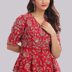 Designer Hand Embroidered Peplum Top Clubbed With Flaired Pant