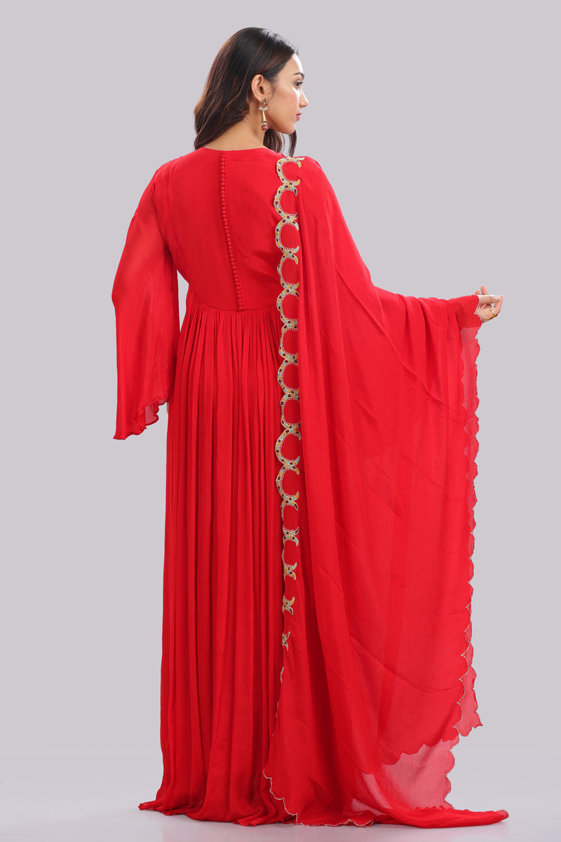 Designer Hand Embroidered Full Length Gown With Dupatta